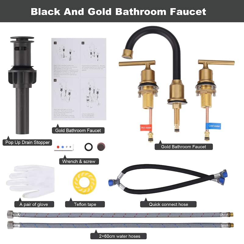 WOWOW 8 in. Widespread Double-Handle Bathroom Faucet with Drain Kit
