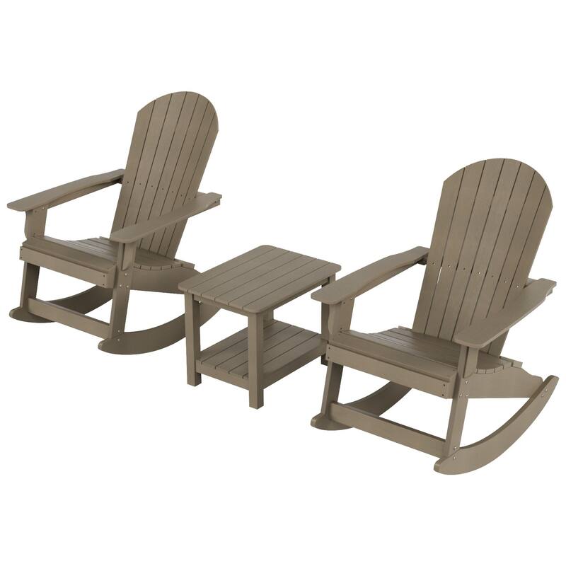 Vineyard HIPS Outdoor Eco-Friendly All Weather Seashell Rocking Adirondack Chairs with Side Table (3-Piece Set)