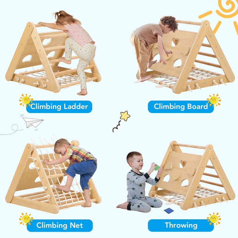 Toddler Indoor Gym Playset Sided Wooden Triangle Climber