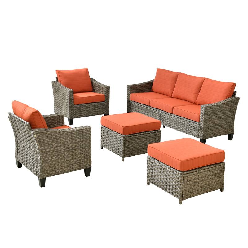 HOOOWOOO 5-piece Patio Wicker Conversation Set with Ottoman