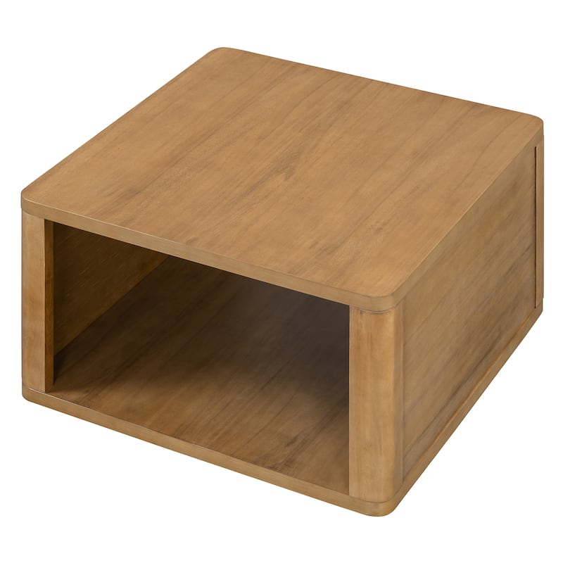 Square Coffee Table in Farmhouse Coffee Table with Storage,2-Tier Center Table with Half Open Storage Compartment in 30.8"