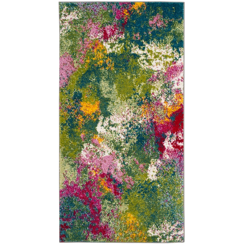 SAFAVIEH Watercolor Kalinka Modern Abstract Rug - 4' x 6' - Green/Fuchsia