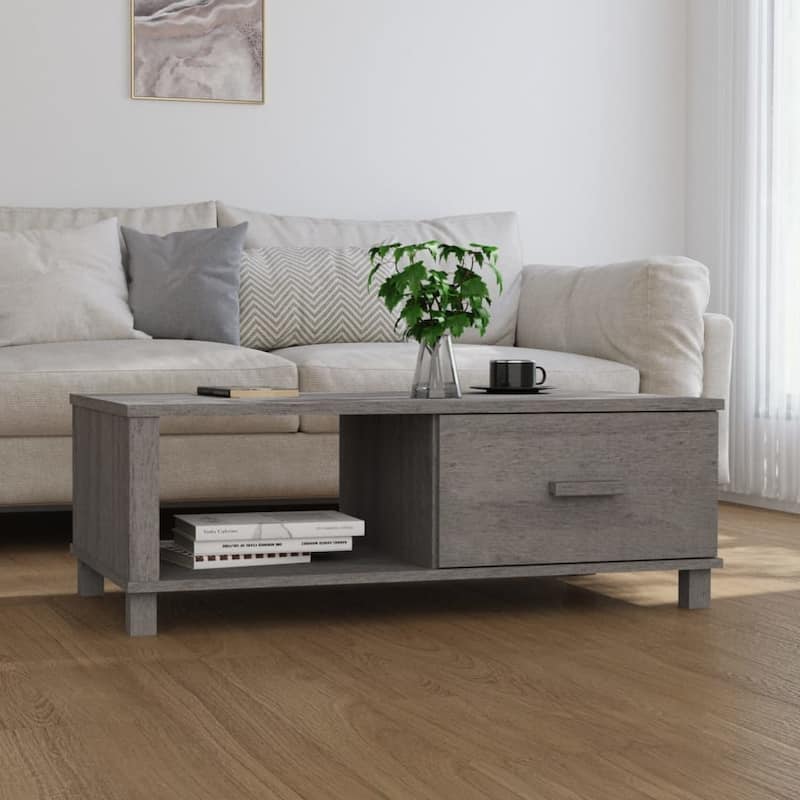 vidaXL Coffee Table End Table Living Room Side Table HAMAR Solid Wood Pine - 39.4" x 21.7" x 13.8" - Light gray
