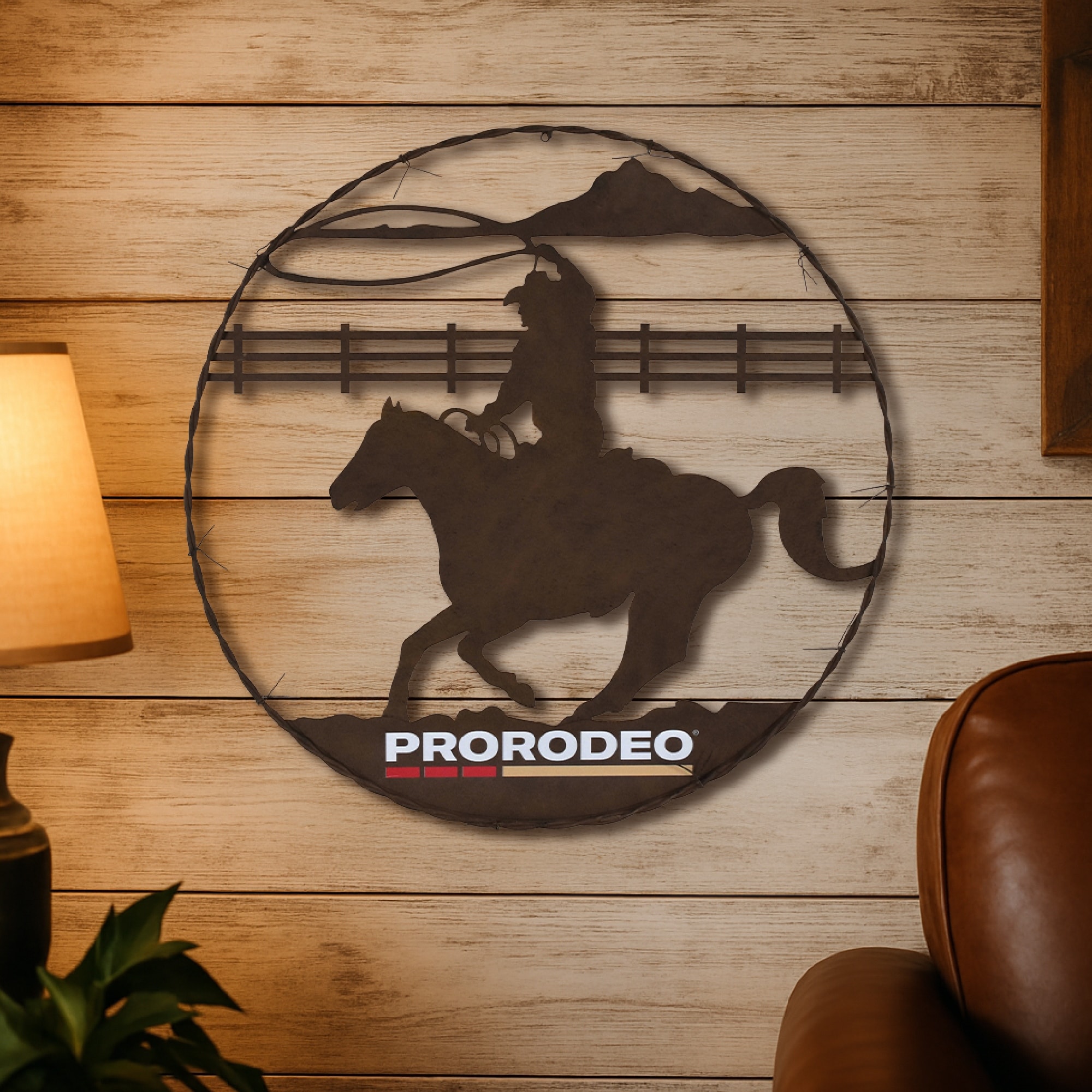 American Art Decor ProRodeo Cowboy Metal Barbed Wire Wall Art - Rustic Western Decor - 24" x 23"