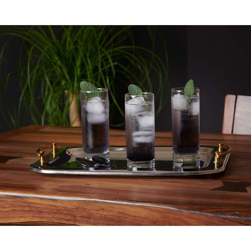 Sol Living Stainless Steel Rectangular Serving Tray with Handle - 16.5" x 13" x 2.8"