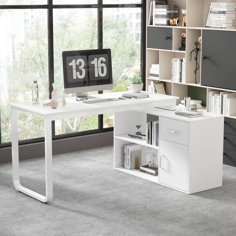 55" L-Shaped Computer Desk Storage Workstation for Productivity Style