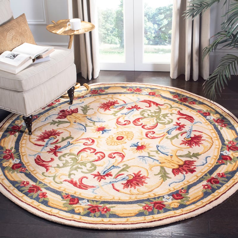SAFAVIEH Handmade Blossom Derren Modern Floral Wool Rug - 6' Round - Ivory/Green