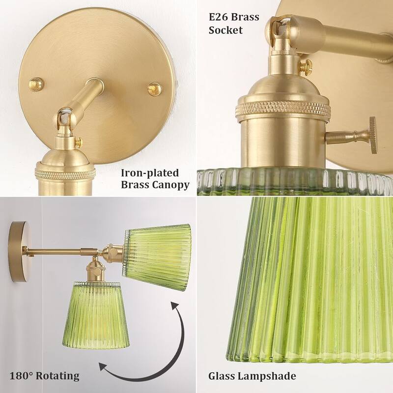 Set of 2 wall light green kitchen light brass, glass, iron island light
