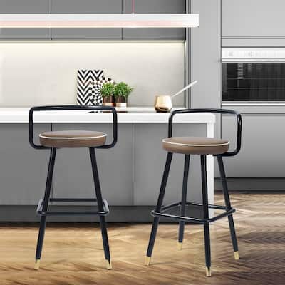 Homy Casa Mid-century Modern Faux Leather Counter Barstool(Set of 2)