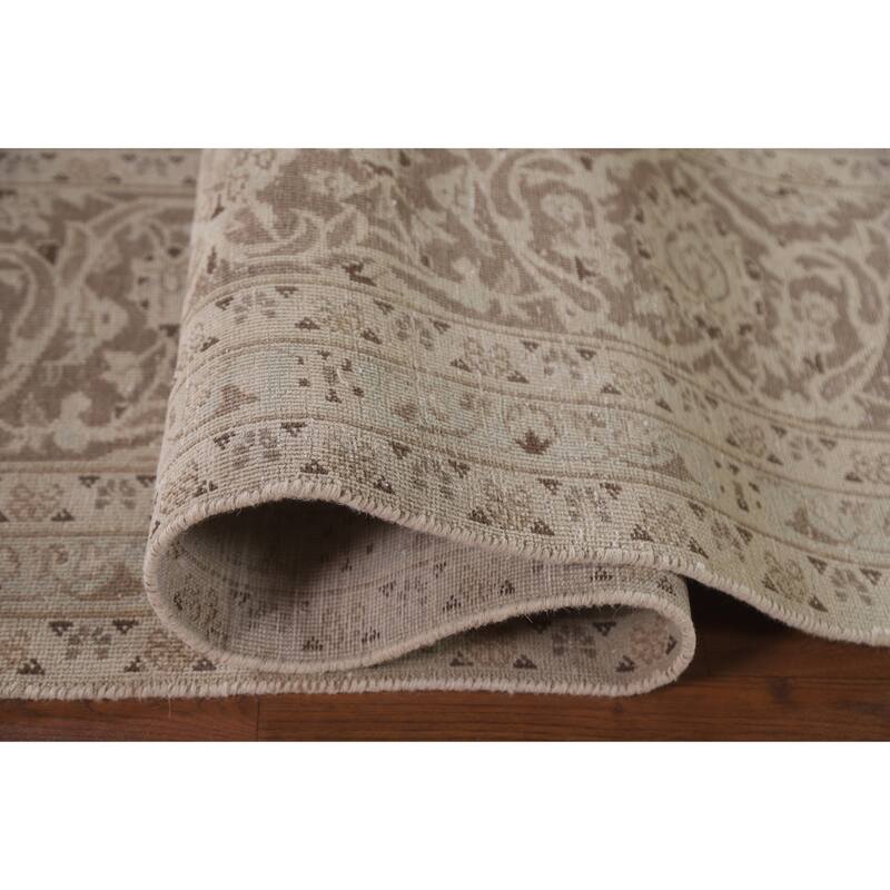 Hand Knotted Oriental 100% Wool Carpet Traditional Floral Beige & Ivories Kashan Area Rug - 12' 5'' X 9' 5''