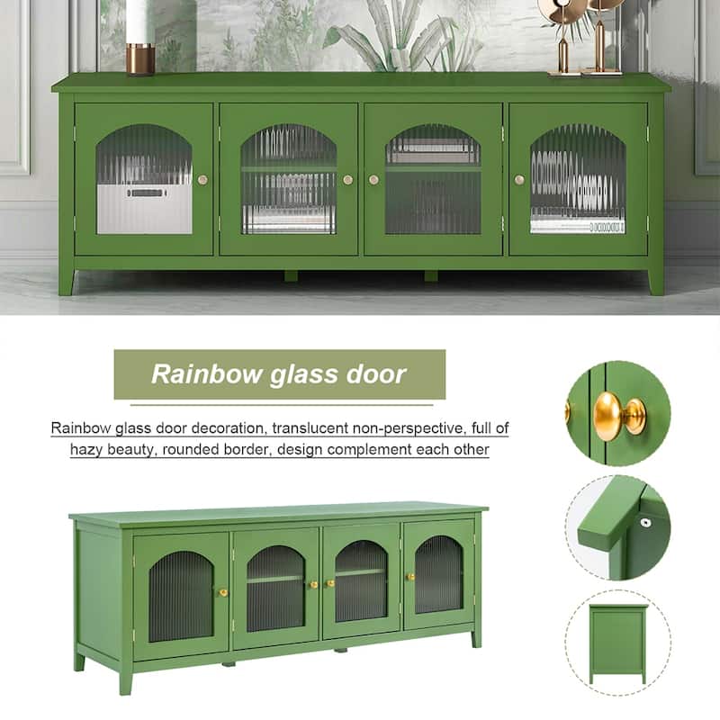 TV Stand Cabinet with 4 Glass Doors, Wood Entertainment Center - 70.87L x 17.72W x 24.02Hinches