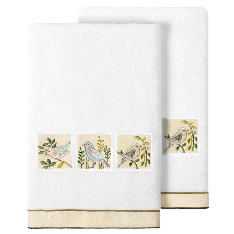 Authentic Hotel and Spa Turkish Cotton Belinda 2PC Embellished Bath Towel Set - White