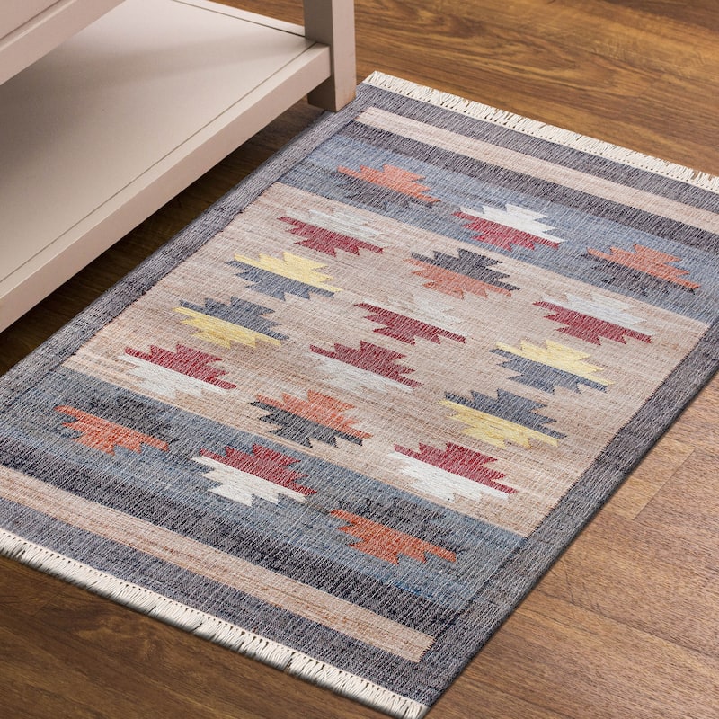 Sevita Hand-Woven Southwestern Jute-Blend Area Rug, Tan and Gray