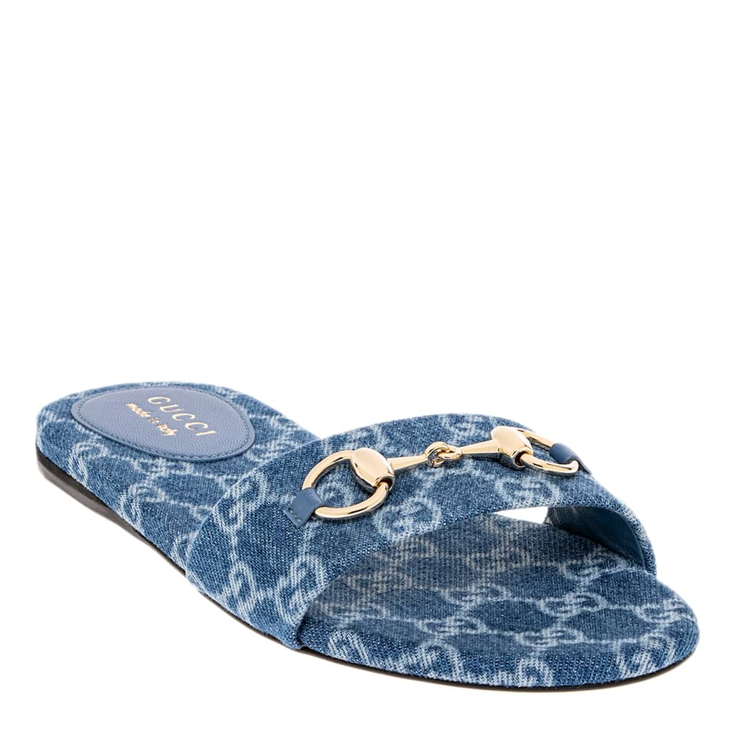 Gucci GG Denim Slide Sandals with Horsebit