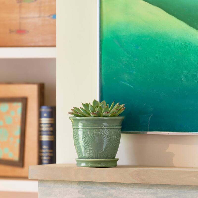 Southern Patio Annandale Celadon Ceramic 6-inch Planter with Built-in Saucer