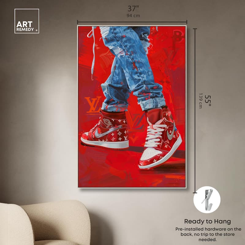 Bold Red Glam Sneakers Canvas by Art Remedy