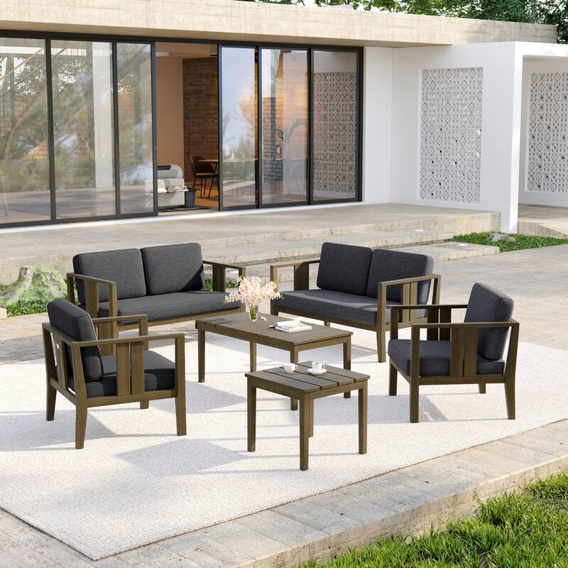 Casual 6-Piece Outdoor Patio Furniture Set In Solid Teak Wood