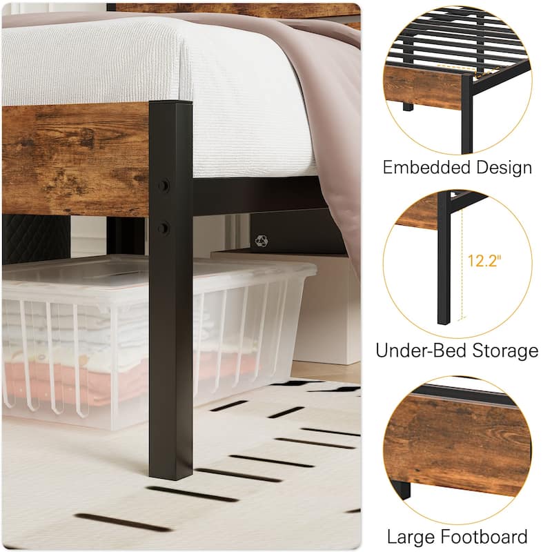 Javlergo Platform Bed Frame with Wood Headboard, Strong Metal Slats Support No Box Spring Needed