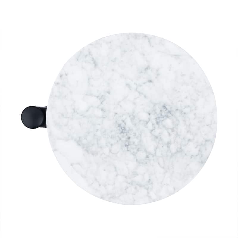 C Shaped Martini Drink Round Table with Black or Gold Metal Base, Carrara Marble or Tempered Glass top