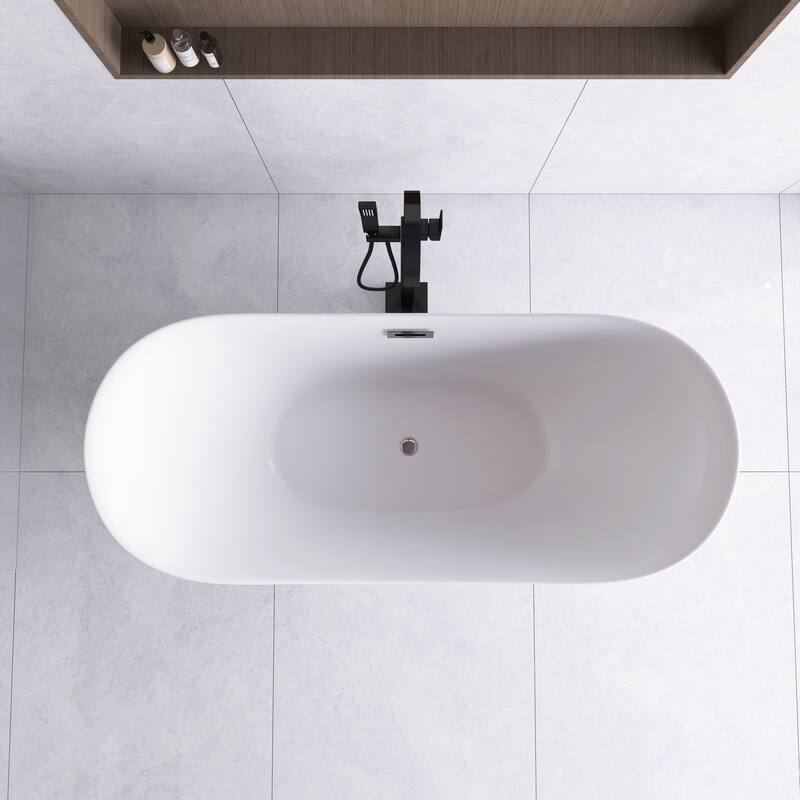 67 in. x 30 in. Acrylic Freestanding Flatbottom Soaking Bathtub in Glossy White