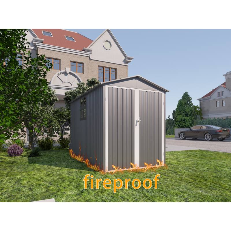 GDFStudio - Olivia Bennett Robust Motorcycle Outdoor Steel Storage Shed with Window and Tracks