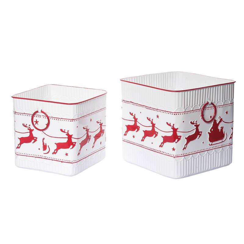Transpac Metal 10.25 in. White Christmas Santa Sleigh Containers Set of 2