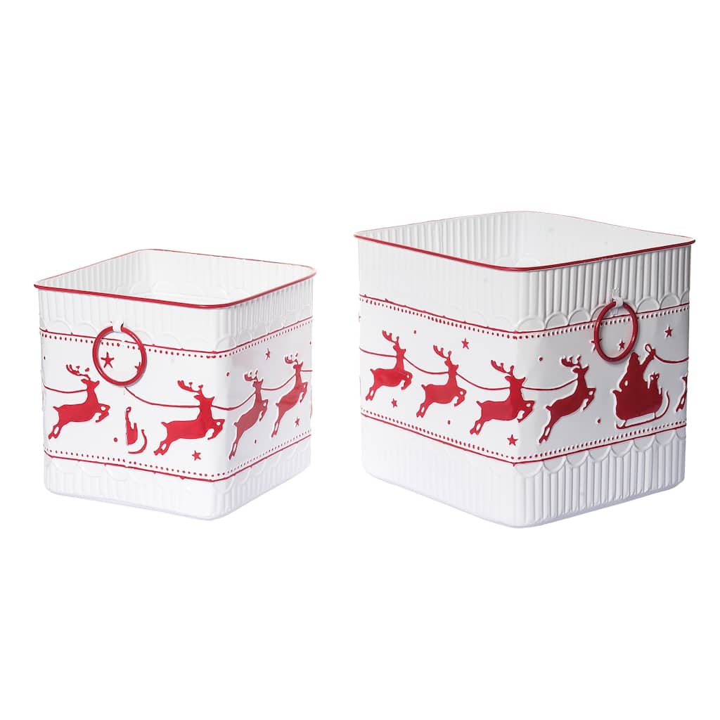 Transpac Metal 10.25 in. White Christmas Santa Sleigh Containers Set of 2