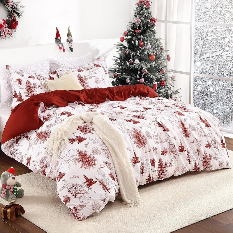 Christmas Holiday Decorative Duvet Cover and Pillow Shams Set, Bedding Set - King