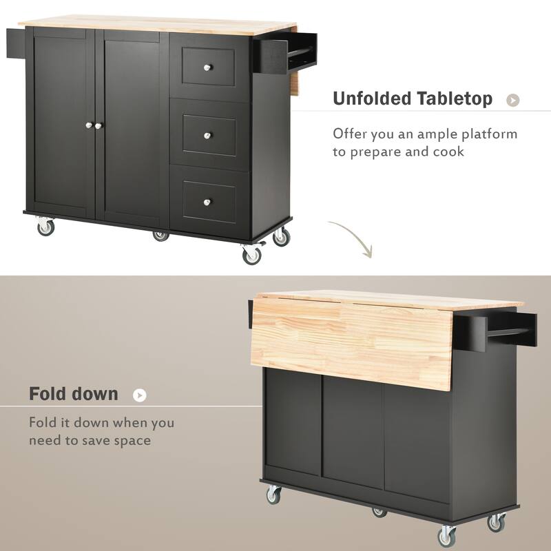 52.7 Inch Width Rolling Mobile Kitchen Island with Locking Wheels