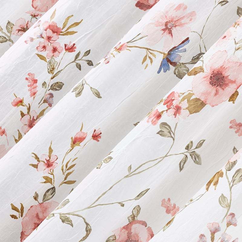 No. 918 Jocelyn Floral Print Crushed Voile Sheer Rod Pocket 1-Piece Curtain Panel, Single Panel