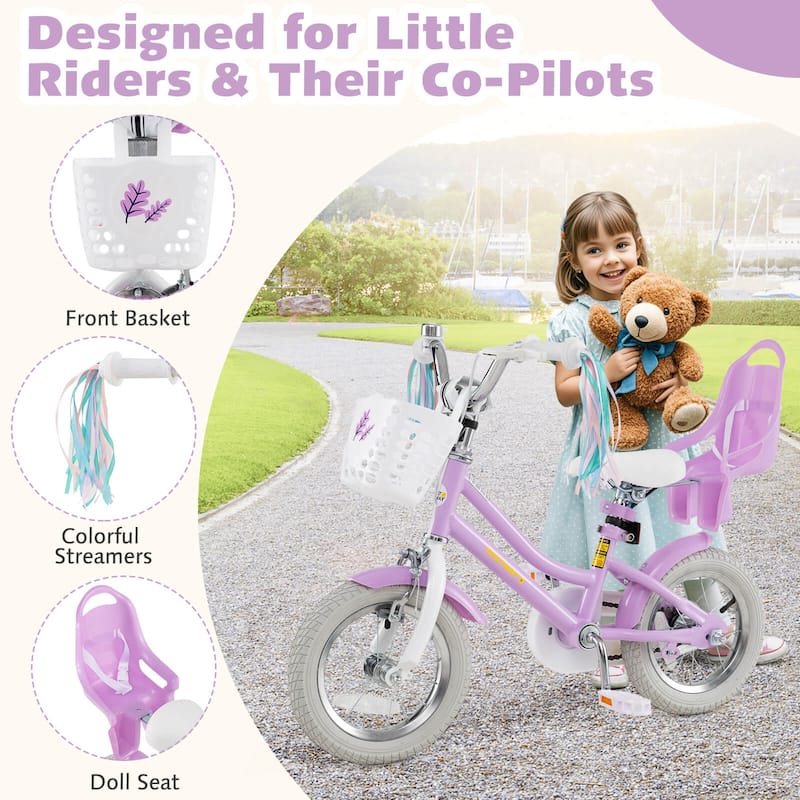 Costway 16" Kids Bicycle with Basket Doll Seat Colorful Streamers - See Details