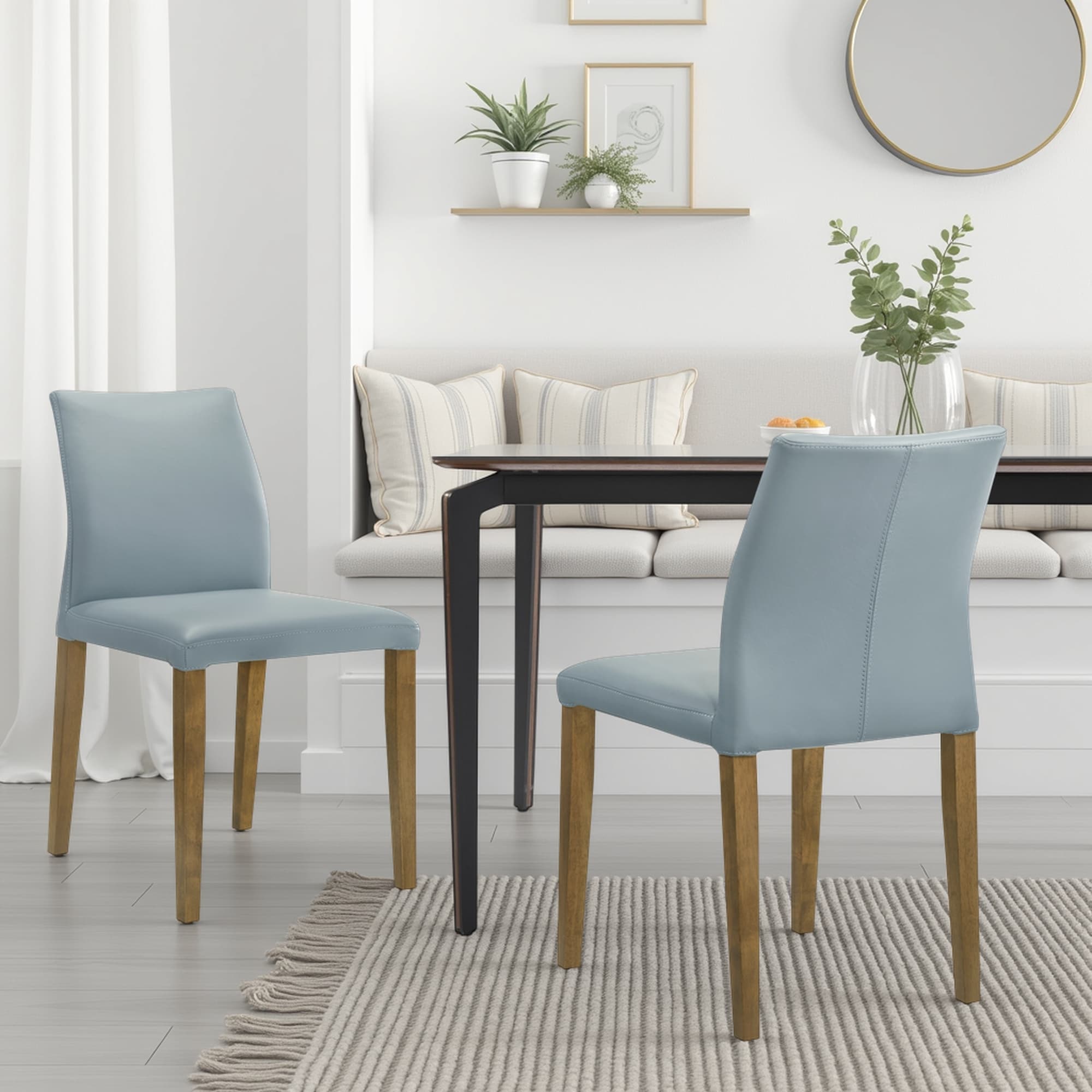 Elyza Top Grain Leather Upholstered Wood Dining Chairs - Set of 2
