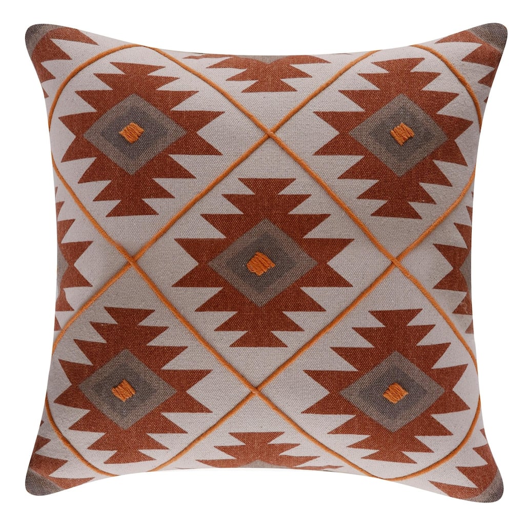 Handmade Southwestern Square Throw Pillow - 20" - Rust Orange and White