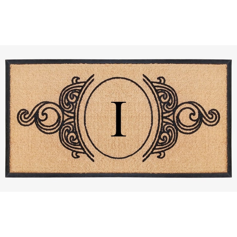 A1HC Natural Coir & Rubber Hand Flocked Large Monogrammed Doormat 30X60 Inch - I