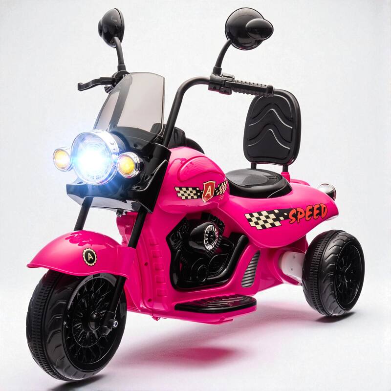 6V Electric Ride-On Motorcycle for Kids, 3-Wheel Chopper with Headlights, Music, Forward & Reverse, Ages 3-6 - Pink