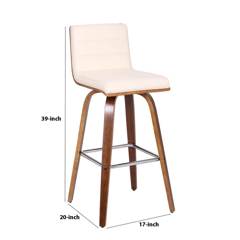 Leatherette Sloped Seat Barstool with Angled Legs, Cream