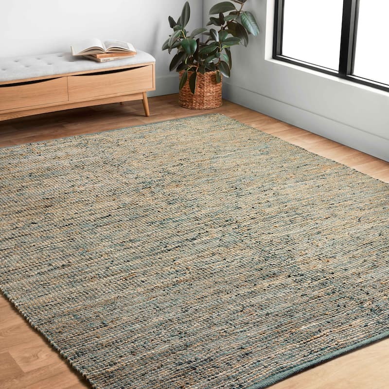 Alexander Home Farmhouse Jute and Leather Handwoven Area Rug - 3'6" x 5'6" - Grey - Rectangle