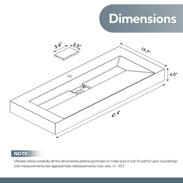 dimension image slide 2 of 4, Vera Rectangular White Composite Stone Console Bathroom Vanity Sink