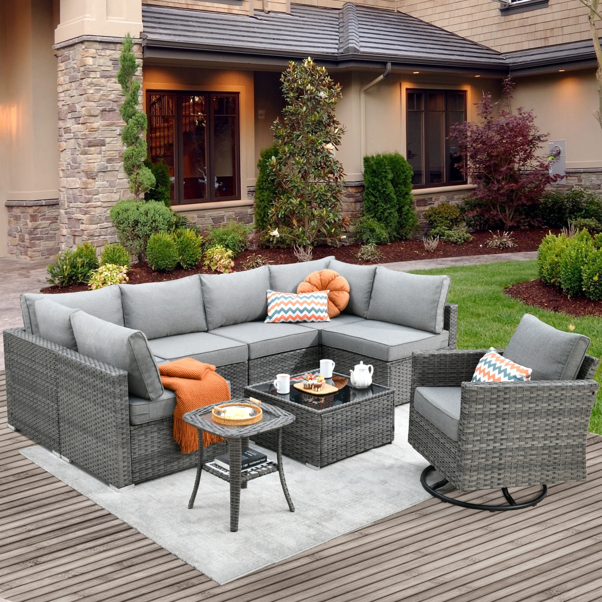 XIZZI 9-Piece Outdoor Furniture Sectional Swivel Chair Set