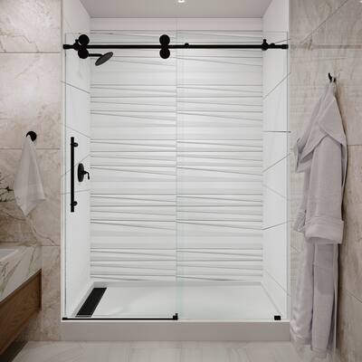 Seawin 64 - 68 in. W x 77 in. H Cosmo Frameless Shower Door 3/8 inch (10 mm) Thick Clear Tempered Glass with NanoShield Coating