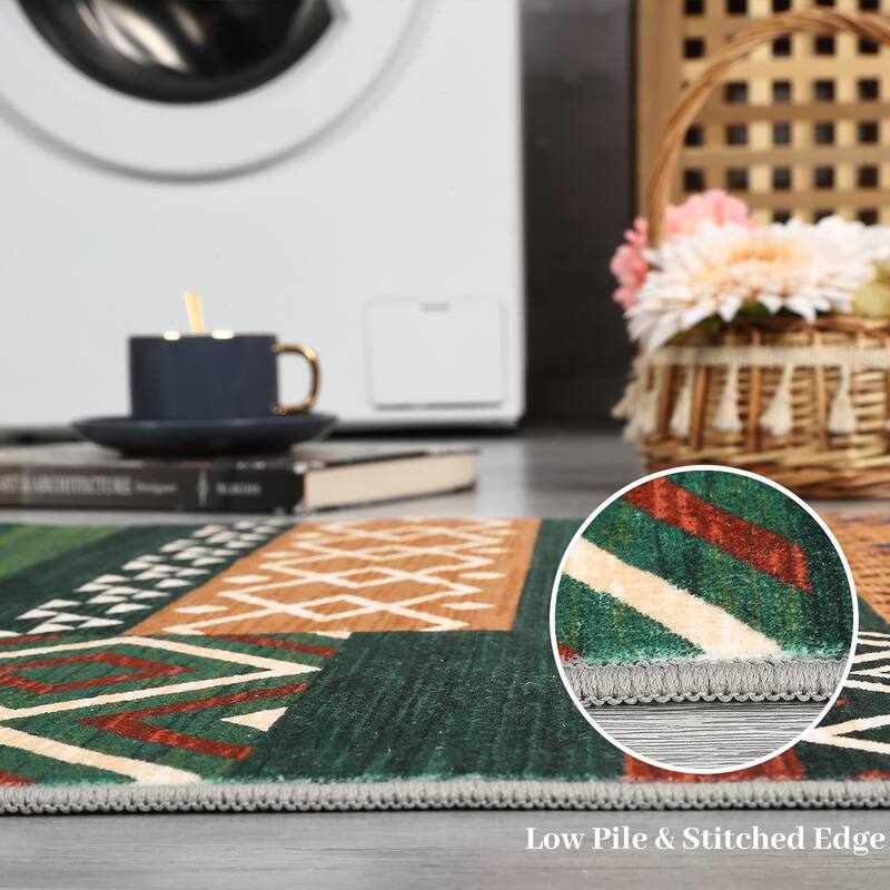 Area Rug Washable Living Room Rugs Vintage Geometric Area Rug Soft Low Pile Non-Slip Area Rug