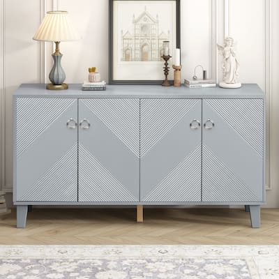 Living Room Cabinet Geometric Design Door Side Table 4 Doors Adjustable Shelves Coffee Table for Entrance Hall