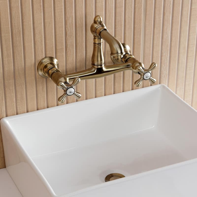 Kingston Brass English Country Two-Handle 2-Hole Wall Mount Bathroom Faucet