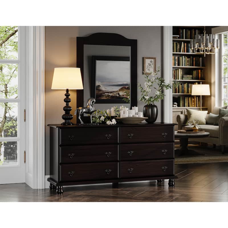 Palace Imports 100% Solid Wood Traditional Kyle 6-Drawer Dresser with Optional Mirror