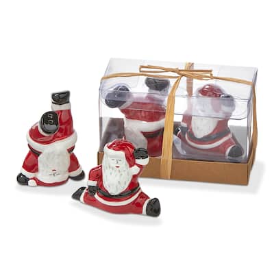 Christmas Dancing Santa Dolomite Salt & Pepper Set Hostess Gifts, Centerpieces Decorations,2.18L x 2.12W x 3.0H