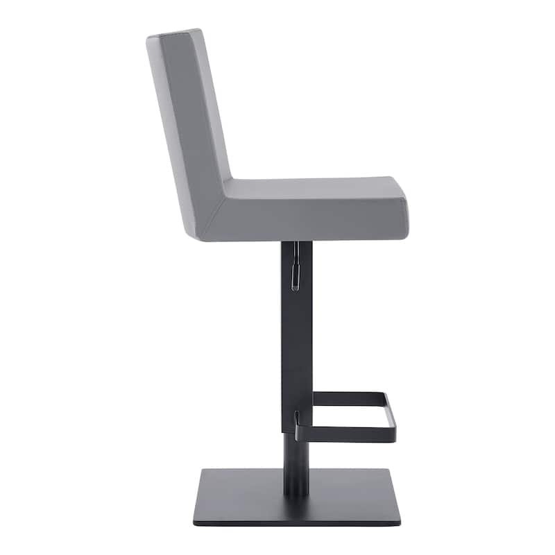 Grey Faux Leather Swivel Adjustable Bar Stool with Full Back and Footrest - 18” x 15.5” x 43.5” (D x W x H)