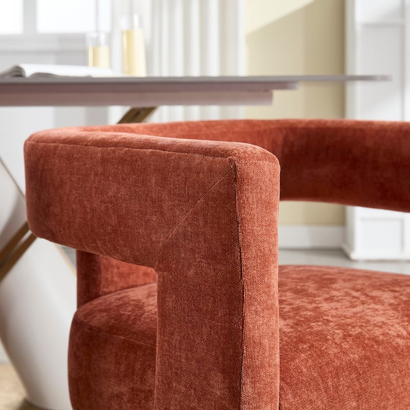 Chenille Fabric Upholstered Barrel Chair Set of 2 with Solid Wood Frame and Ergonomic Back Support