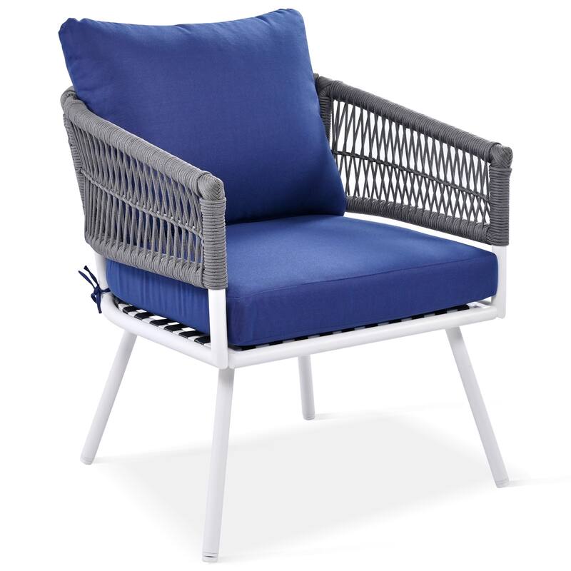 4 Piece Patio Furniture Set, Patio Conversation Set with Acacia Wood Table, 2 Chairs and 1 Loveseat Sofa with Thick Cushion