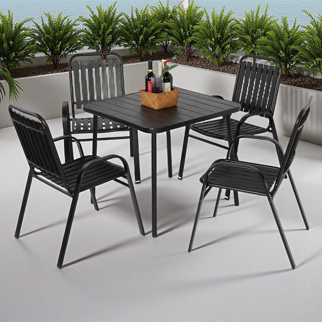 5-Piece Outdoor Patio Dining Set with 31" Square Steel Table and 4 Armchairs