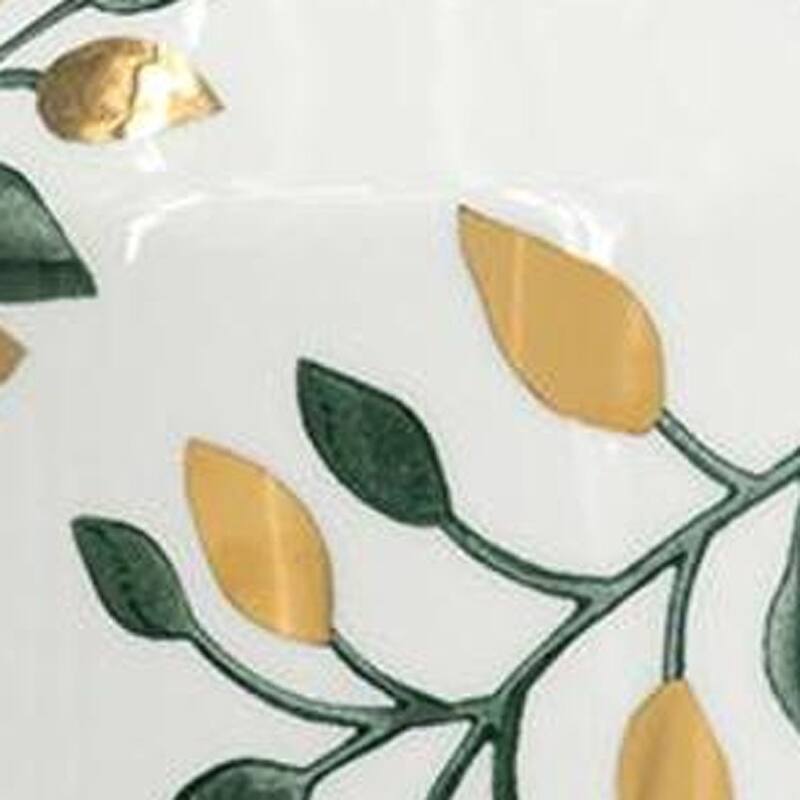 12" White Green And Gold Floral Leaf Bud Ceramic Table Vase - 4.70